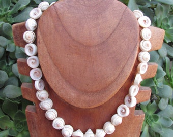 Sea Shell Necklace Organic Boho Wood Beads