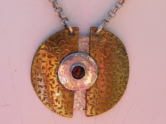 Modernist Sterling Silver Copper Split Circle Nec… - image 7