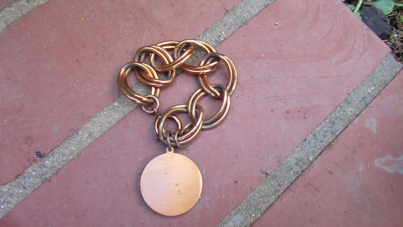 Vintage Copper Large Charm Bracelet with Large He… - image 5