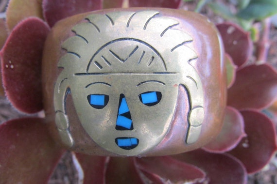 Vintage Mexican Mixed Metal Copper Brass Turquois… - image 2