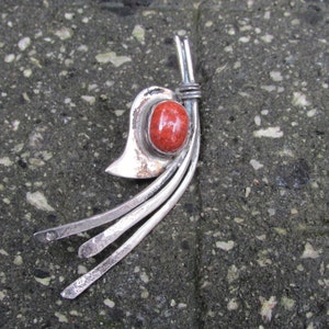 Sterling Silver Modernist Style Pendant with burnt orange color stone