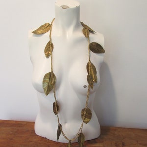 Long Dangling Leaf Gold tone Tin Necklace Double Strand Statement piece.