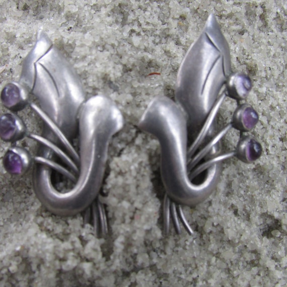 Vintage Mexican Sterling Silver Art Deco Style Ea… - image 5