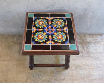 Taylor Tile Early California Tile end Table Spanish Revival Vintage tiles set in a carved wooden frame Arts and crafts Mission Style