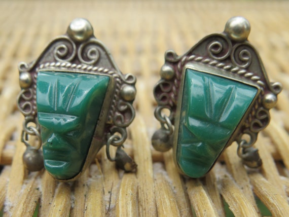 Vintage Mexican Sterling Silver green onyx warrio… - image 6