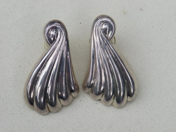 Vintage Mexican Sterling silver puffy fan earring… - image 6