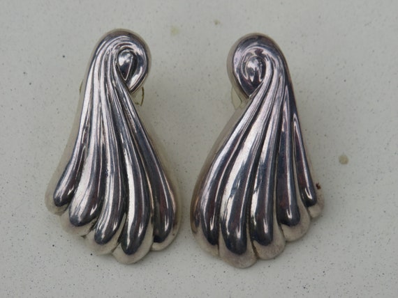 Vintage Mexican Sterling silver puffy fan earring… - image 8