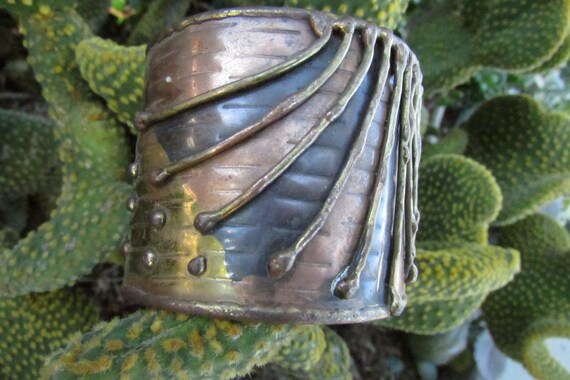 Vintage Mixed Metal Cuff Bracelet Brass Copper In… - image 3