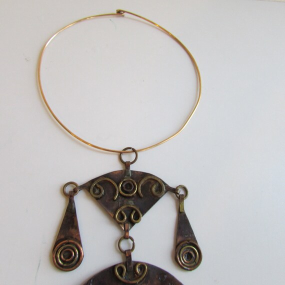 Modernist Copper and Brass Statement Necklace Pen… - image 5