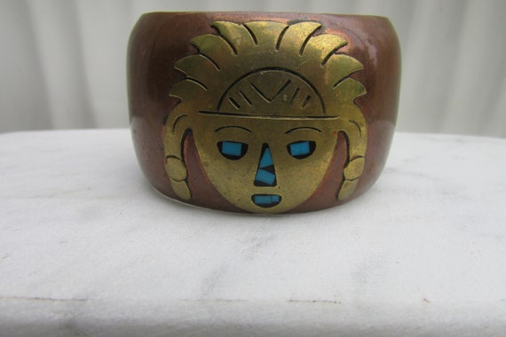 Vintage Mexican Mixed Metal Copper Brass Turquois… - image 4