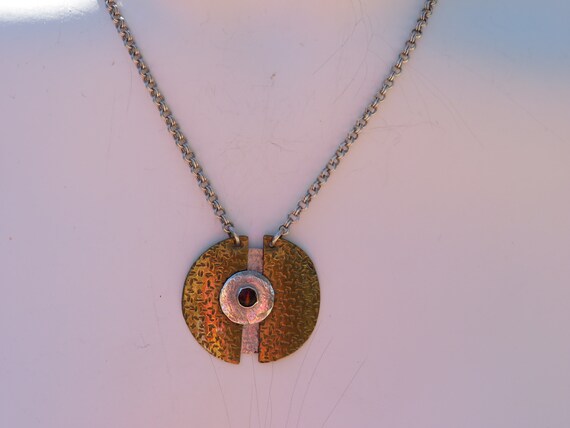 Modernist Sterling Silver Copper Split Circle Nec… - image 5