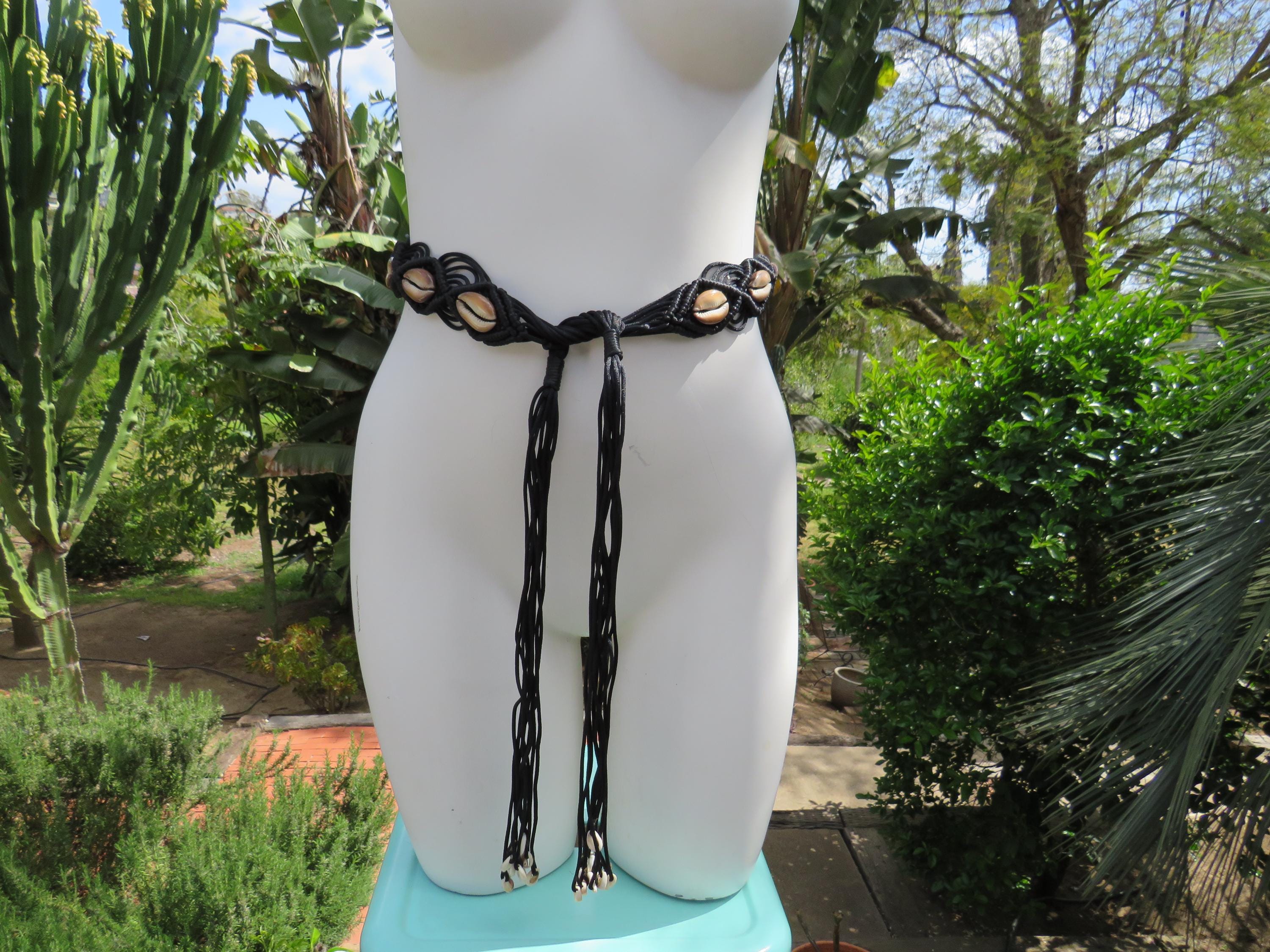 Boho Cowrie & Abalone Shell Belt | Adjustable Black Cord Coastal Waist Belt Cowrie Shell Belts - Etsy main image 2