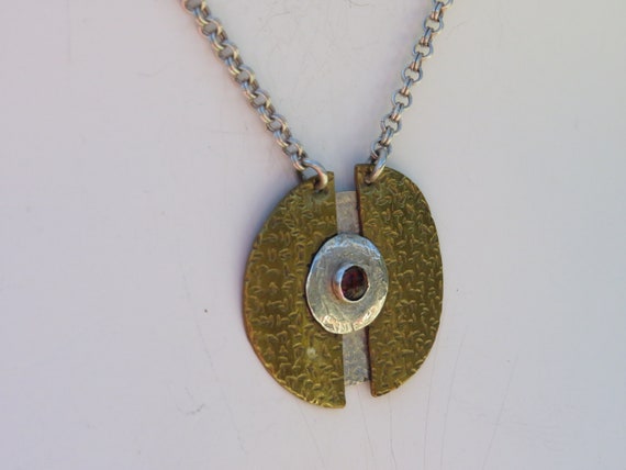 Modernist Sterling Silver Copper Split Circle Nec… - image 6