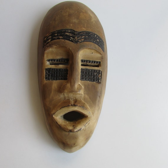 Hand Carved African Mask Wood Ghana West Africa
