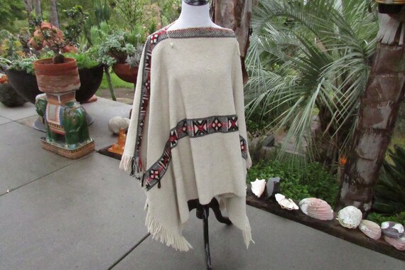 Vintage Wool Poncho Ethnic Tribal Hippie Cape One… - image 8