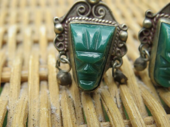 Vintage Mexican Sterling Silver green onyx warrio… - image 7