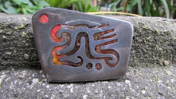 Dominguez Taxco Pluma Azteca Feather Sterling Silver Brooch Pendant Mexican Silver Vintage Taxco Jewelry