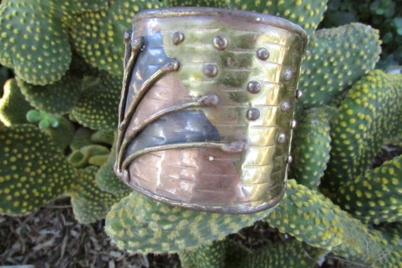 Vintage Mixed Metal Cuff Bracelet Brass Copper In… - image 5
