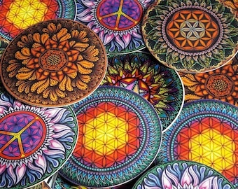 3-pack Grinder decal stickers, 5x5 cm, approx. 2'x2', Super detailed and colorful, for outdoor and indoor use. Sacred geometry decals