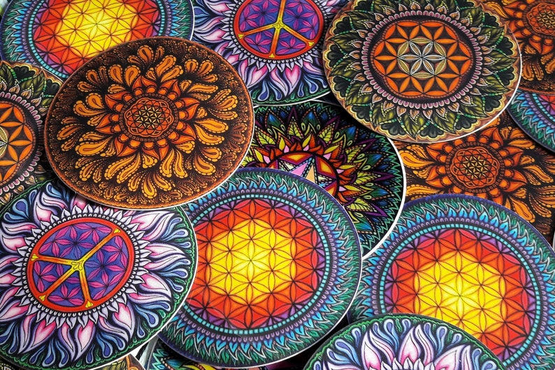 3-pack Mandala stickers for outdoor and indoor use pick your favourites Sacred geometry decals 5x5 cm Super detailed and colorful