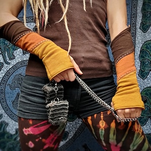 Fire Spinner Gloves, warm autumn hues, Organic cotton, firesafe flow gloves, Fire Safe Arm warmers dragonstaff, contact poi sleeves