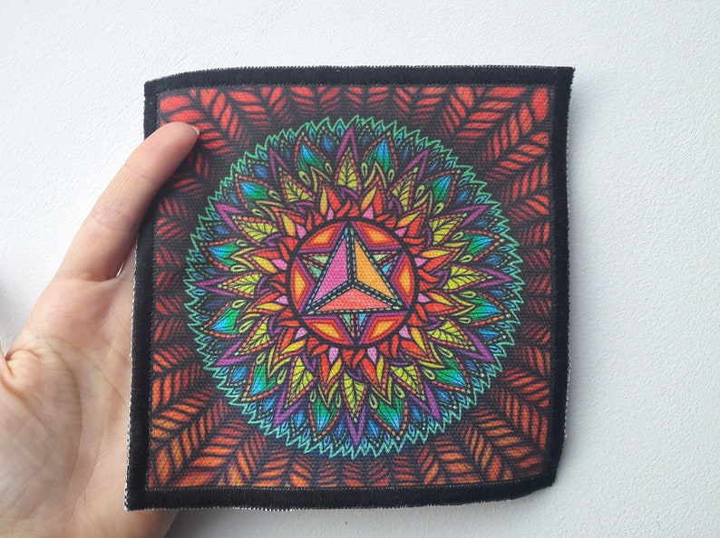 Mandala patch Canvas fabric patch with colorful psychedelic mandala print boho tribal