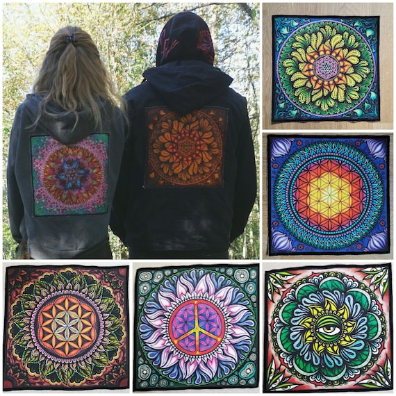 Big Mandala Patch. 11.6 Inch, 29.5 Cm, Back Patches for Jackets With  Psychedelic Mandala Print, Sew On. Square Cloth Patch 