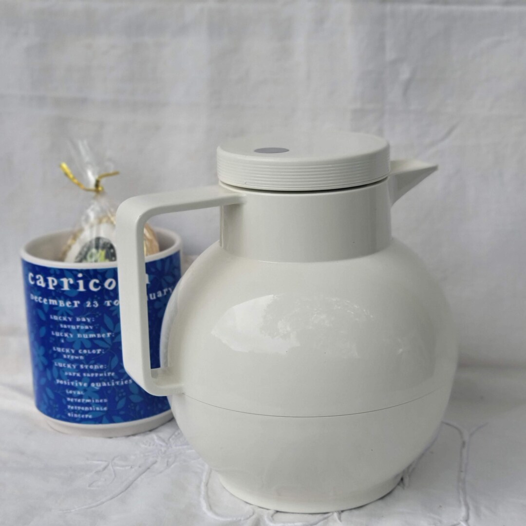 Retro Coffee Water Thermos White Plastic Pitcher Glass Etsy