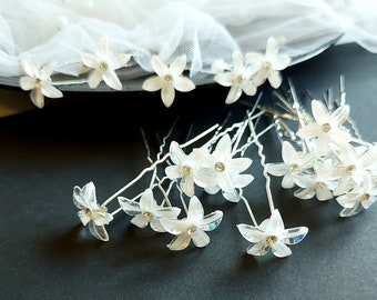 Piccoli fermagli per capelli a fiori bianchi, 5 pezzi, fiori per l'acconciatura della sposa, forcine con fiori, accessorio da sposa