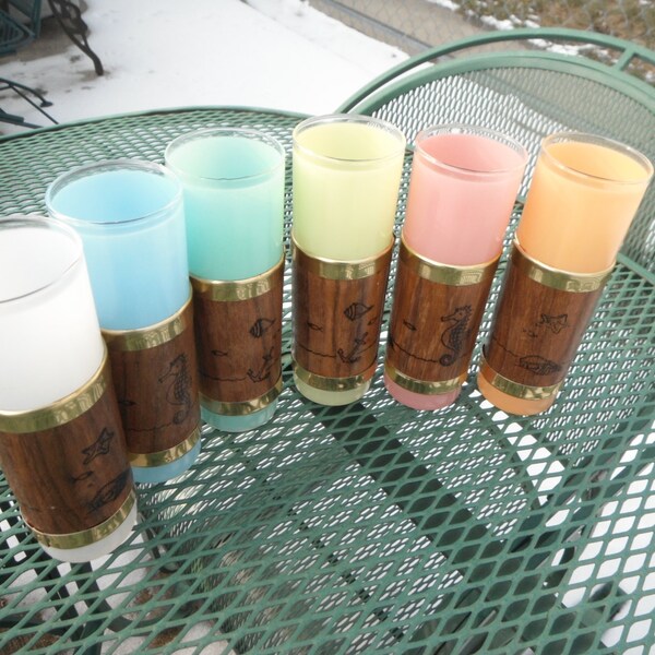 Set of Six Libbey Tom Collins Tiki Frosted Glasses