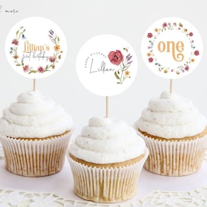 Wildflower Birthday Cupcake Toppers: Floral Girl Birthday (Instant Download)