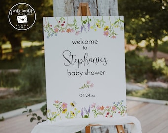 Editable Wildflower Baby Shower Welcome Sign, Editable Printable Birthday Welcome Sign, Wild Flowers, Watercolors, Instant Download 2154