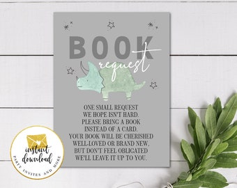 Dinosaur Baby Shower Book Request, Dinosaur Baby Shower, Dino Baby Shower, Dinos, Printable Book Request Insert, Instant Download 2070