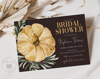Editable Rustic Pumpkin Bridal Shower Invitation, Greenery Pumpkin Bridal Shower Invite, Autumn Fall Party Invite, Instant Download 2158