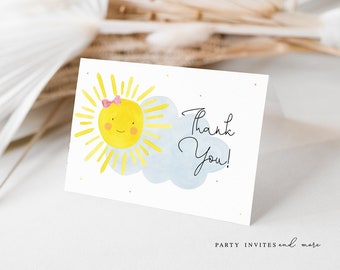Sunshine Thank You Card, Sunshine Baby Shower Thank You Card, Sunshine Birthday Thank You Card, Instant Download - Print today! 2075