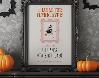 Whimsical Witch Birthday Welcome Sign, Halloween Party Poster, 3048