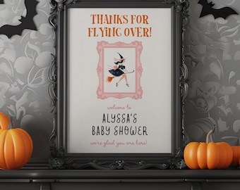 Whimsical Witch Baby Shower Welcome Sign, Halloween Party Poster, 3048