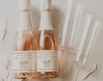 Pumpkin Baby Shower Mini Champagne Labels, Fall Shower Favor Stickers, 3038