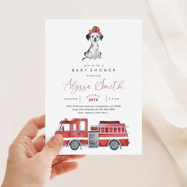 Editable Fire Truck Baby Shower Invitation, Firefighter Themed Baby Shower Invite, Printable Baby Boy Firetruck Invitation, 2605