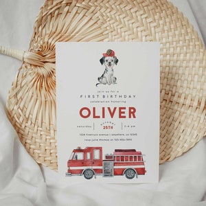 Editable Fire Truck Birthday Party Invitation, Firefighter Themed Party Invite, Printable Firetruck First Birthday Invitation, Any Age 2605