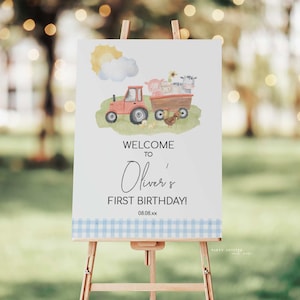 Farm Birthday Party Welcome Sign, Farm Animals Baby Shower Welcome Sign, Boy Blue Farm Birthday Party Sign, 2546