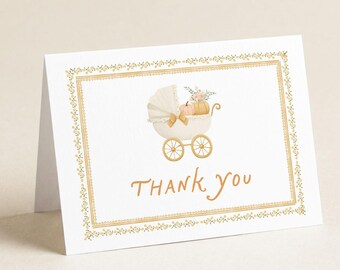 Pumpkin Baby Shower Thank You Cards, Fall Little Pumpkin Note Card Set, 3049