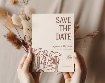 Desert Landscape Save the Date Invitation | Cactus Save the Date Invite | Editable Modern Save the Date Card | 2607