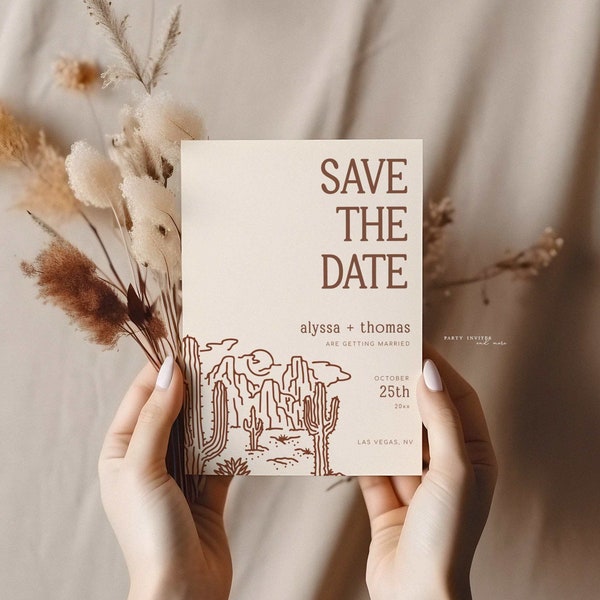 Desert Landscape Save the Date Invitation | Cactus Save the Date Invite | Editable Modern Save the Date Card | 2607