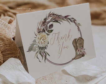 Cowgirl Baby Shower Folded Thank You Cards, Country Rustic Thank You Cards, Printed Set of 12 with Envelopes 2520