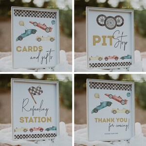 Panneaux de fête de voiture de course, Panneaux d’anniversaire de voiture de course rétro, Panneaux de table de fête de course, Boissons, Cartes et cadeaux, Signes de faveur, Panneaux imprimables, 2545