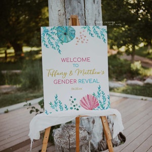 Gender Reveal Welcome Sign, Beach Gender Reveal Party Sign, Seashells Gender Reveal Sign, 2590