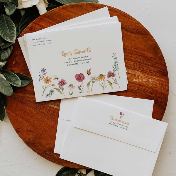Wildflower Envelope Template, Printable Envelope Address Template with Wild Flowers, Custom Baby Shower or Birthday Envelopes 2543