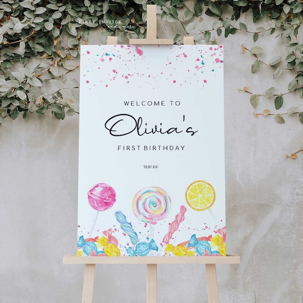 Candy Birthday Party Welcome Sign, Sweet Shop Birthday Welcome Sign, Editable Poster, 2035