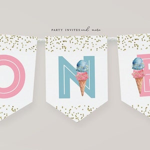 Ice Cream High Chair Banner, Ice Cream Party Birthday Banner, First Birthday High Chair Banner, Printable Instant Download 2522